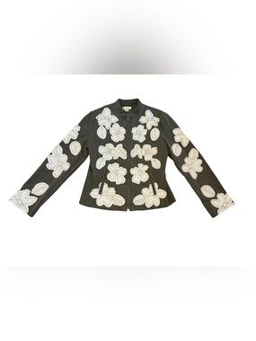Tyler Boe Green Kahaki Embroidered Flower Jacket Size 6
